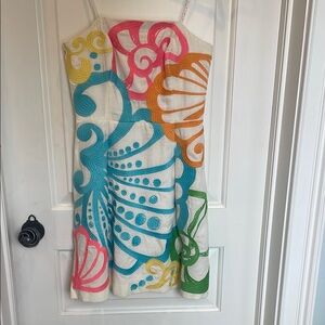 Large Colorful Seashell Embroidered Strapless Mini Dress